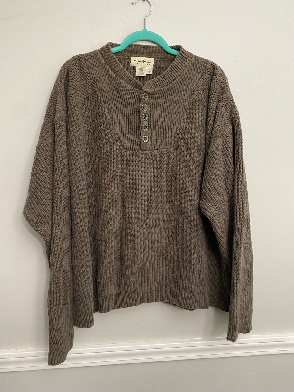 Vintage Men’s Eddie Bauer Cotton Knit Henley Sweater - XL